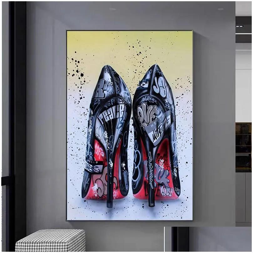 Paintings Modern Iti Art High Heel Shoes Posters And Prints Canvas Wall Pictures For Living Room Home Decor Cuadros No Frame Drop De Dh8Ac