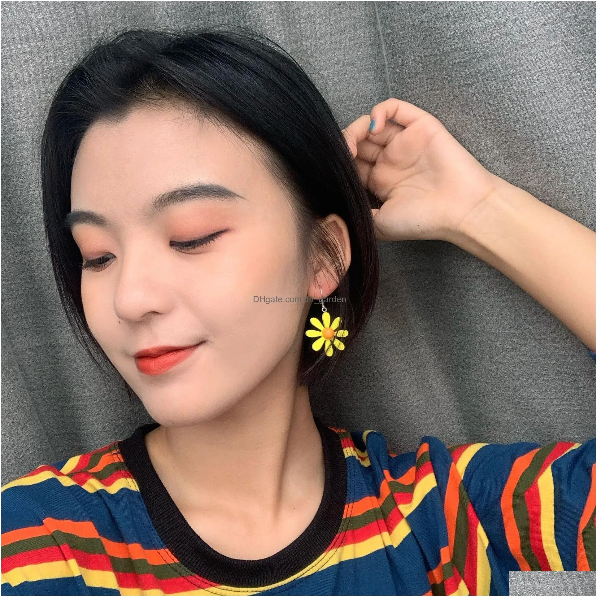 Stud S925 Sier Needle New Korean Sweet Candy Colors Girl Earrings Temperament Personality Flower Pearl Tassel Drop Delivery Dhgarden Dhq4Y
