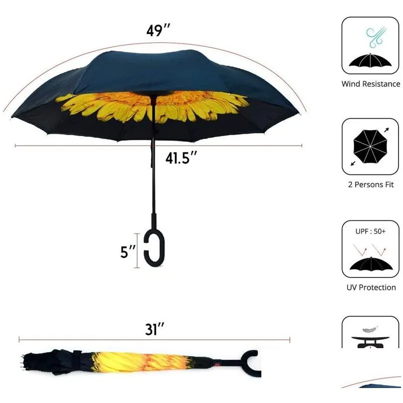 Umbrellas Reverse Upside Down Umbrella With C-Shaped Handle Windproof Rain For Women And Men Drop Delivery Home Garden Household Sundr Dhud6