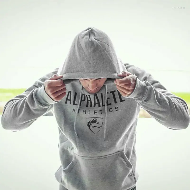 Men`s Hoodies Men Gyms Gymnasium ALPHALETE Bodybuilding Workout Fitness Sweatshirt Male Sportswear Hooded Jacket