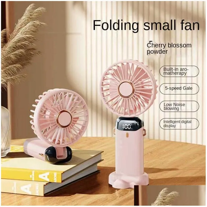 new 5000mah usb handheld fan mini portable student small ffan digital display folding fragrance rechargeable desktop electric fan