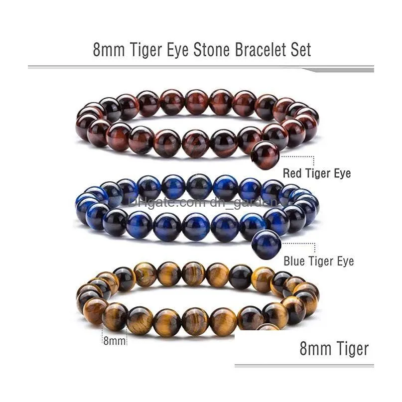 Beaded 8Mm Aaddadd Natural Stone Men Women Tiger Eye Rock Diffuser Bracelet Elastic Yoga Agate Beads Uni Drop Delivery Jewel Dhgarden Dhpqi