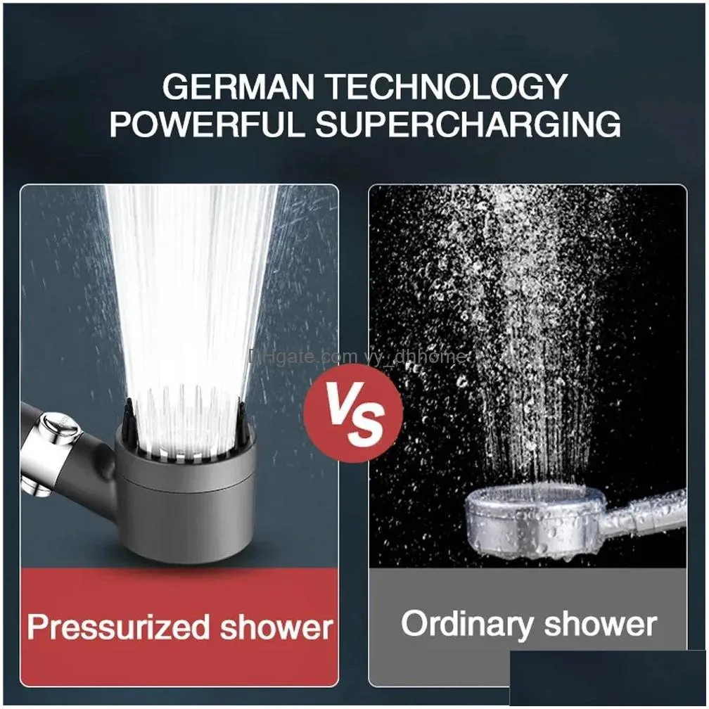 3 modes high pressure shower head filter rainfall massage spa pressurized shower one-key stop spray nozzle bathroom accessories