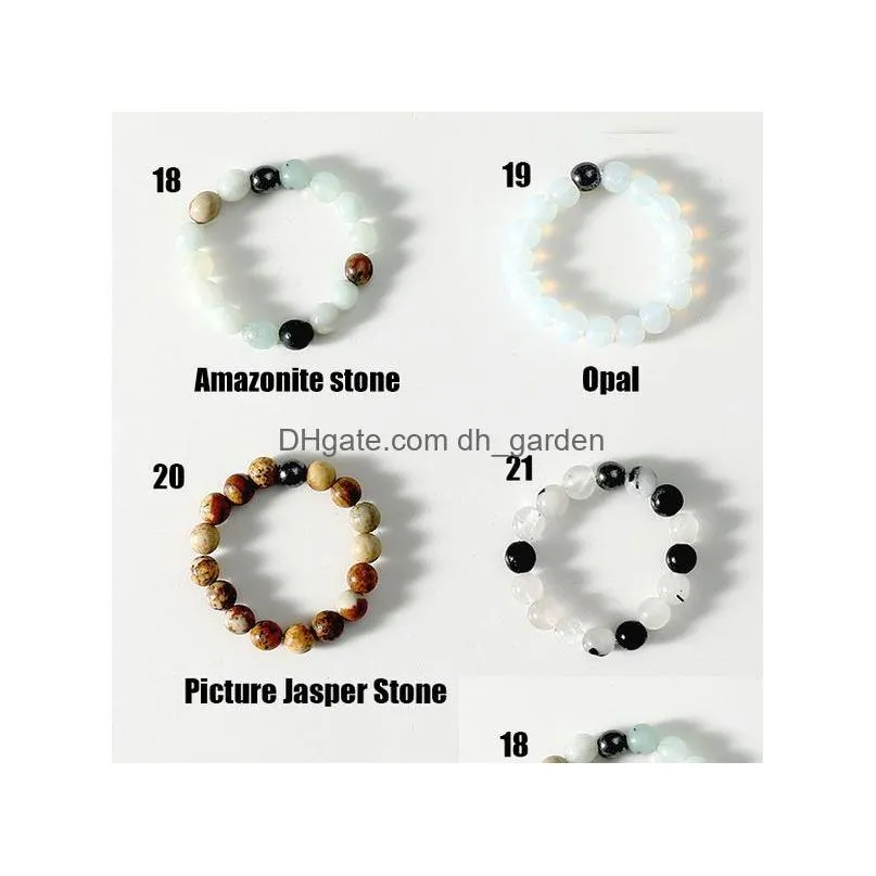 With Side Stones Handmade Creative Natural Rings Energy Chakras Healing Crystal Gemstone 4Mm Round Bead Jewelry Sliver Moon Dhgarden Dhj0T