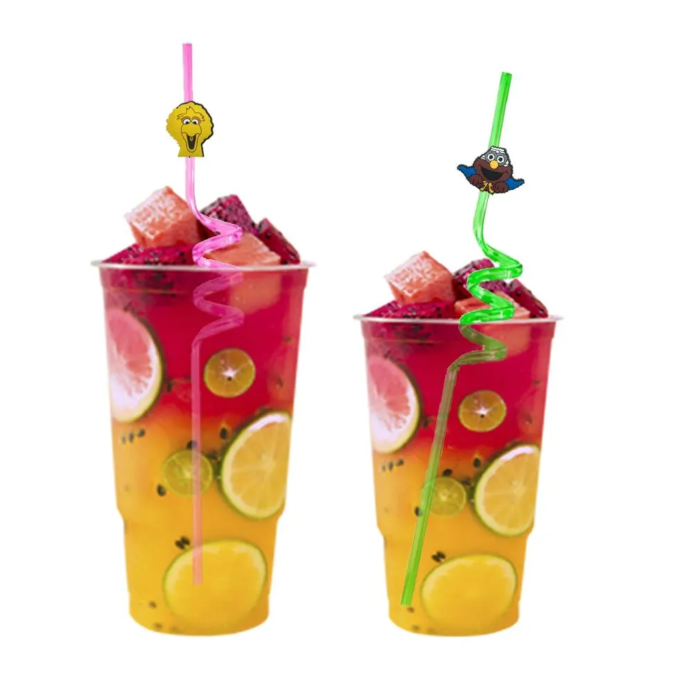 sesame street themed crazy cartoon straws reusable plastic drinking for christmas party favors straw with decoration kids  supplies
