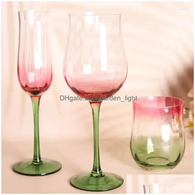 wine glasses creative vintage red glass artificially blown gradient tall cup human flower blooming cocktail