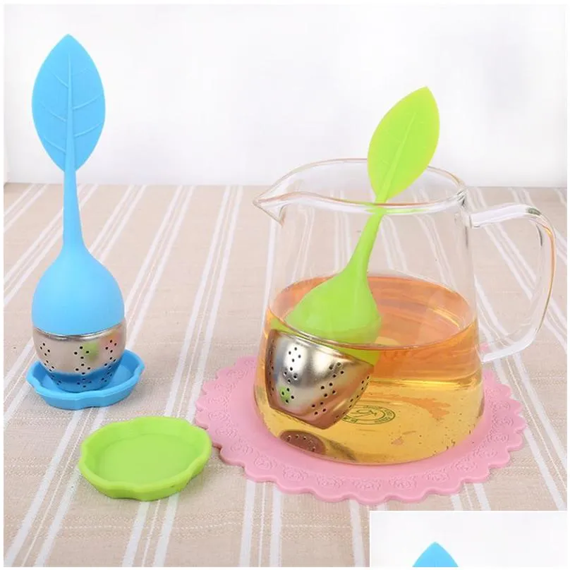 Tea Strainers High Quality Sile Handle Infuser With Stainless Steel Strainer And Drip Tray For Herbal Drop Delivery Home Garden Kitche Dhu50