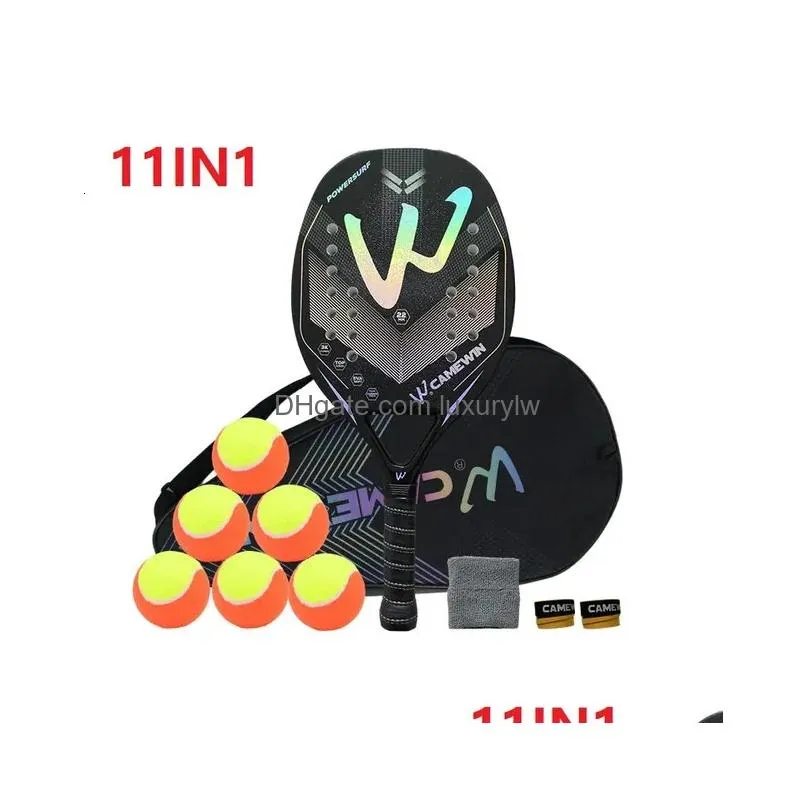 Tennis Rackets In Stock 3K 12K Camewin Fl Carbon Fiber Rough Surface Beach Racket With Er Bag Send Overglue Gift Presente Drop Delive Dhcgf