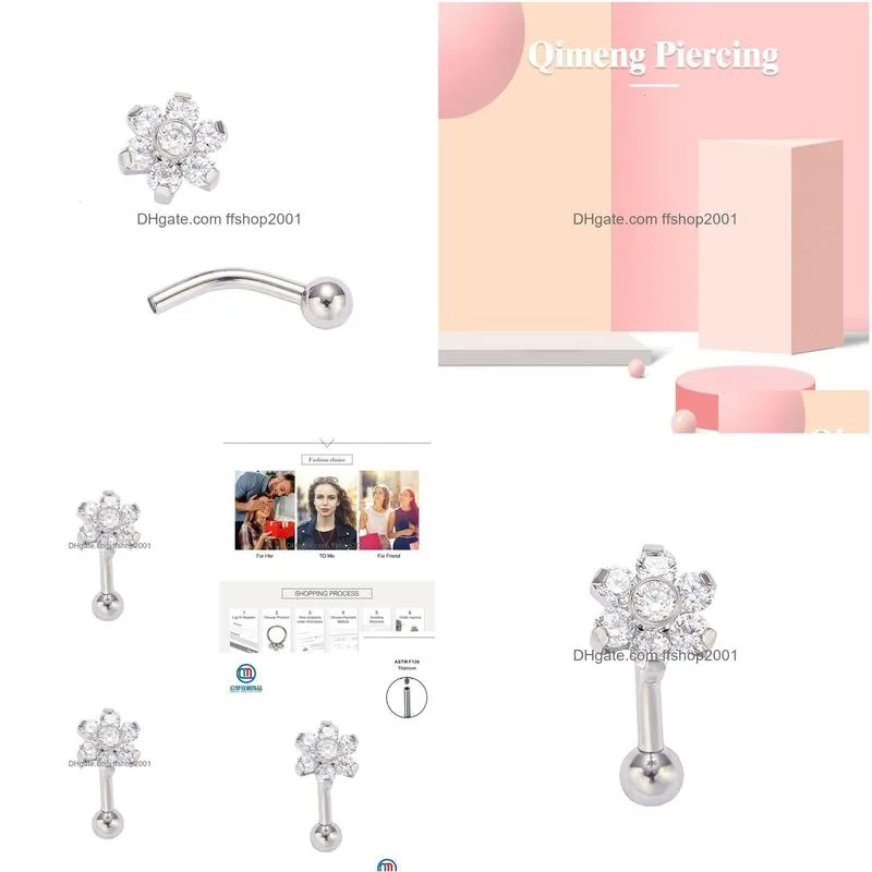 labret lip piercing jewelry astm 36 internally threaded eyebrow curved barbell ring with flower cartilage studs daith helix earring