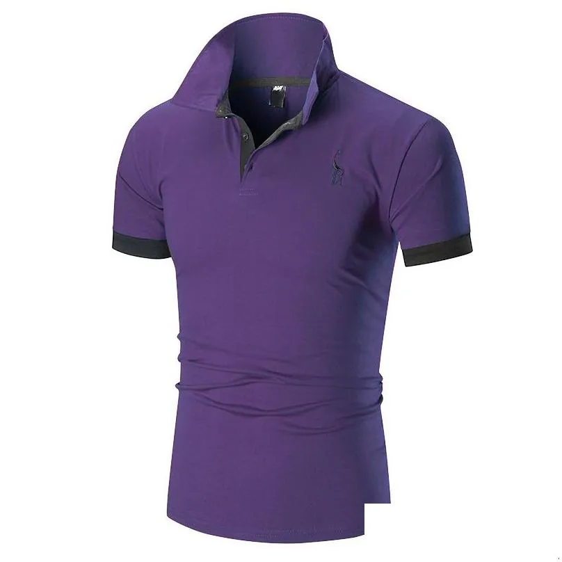 2020ss Polo Mens Clothing Poloshirt Shirt Men Cotton Blend Short Sleeve Casual Breathable Summer Breathable Solid Clothing Purple Size