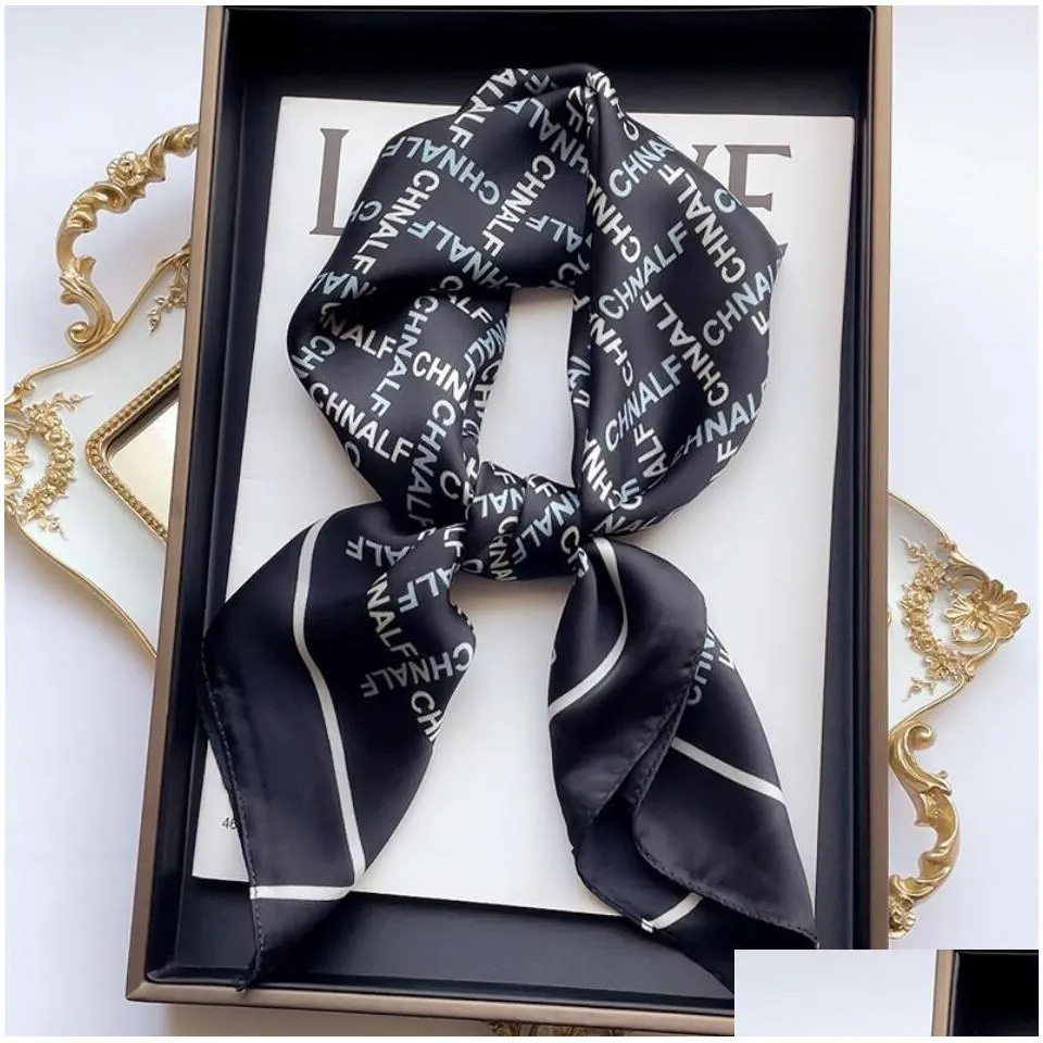 Designer Letters Print Flower imitate Silk Scarf Headband for Women Girls Fashion Long Handle Bag Scarves Paris Shoulder Tote Luggage Ribbon Head Wraps