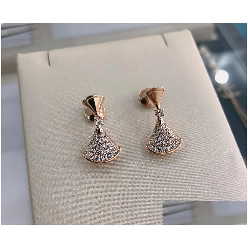 Stud Earrings Fl Drill Fan Small Skirt 925 Sier High-End New Jewelry Drop Delivery Dhqmf