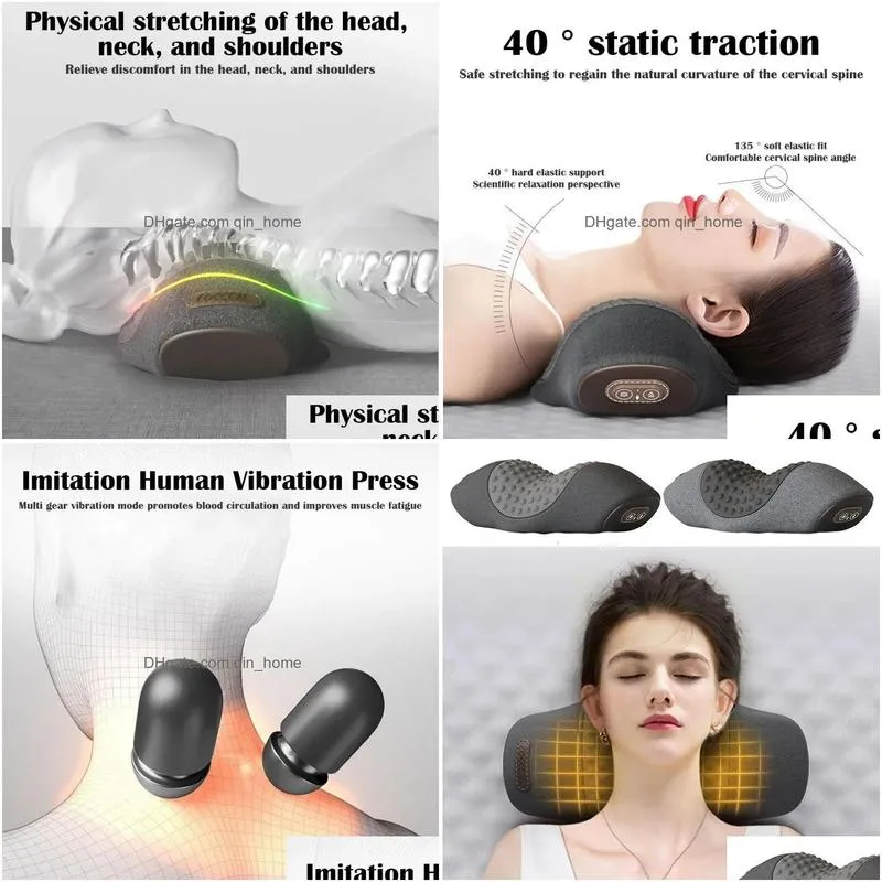 electric massage pillow compress vibration cervical massage neck traction relax sleeping memory foam pillow spine support
