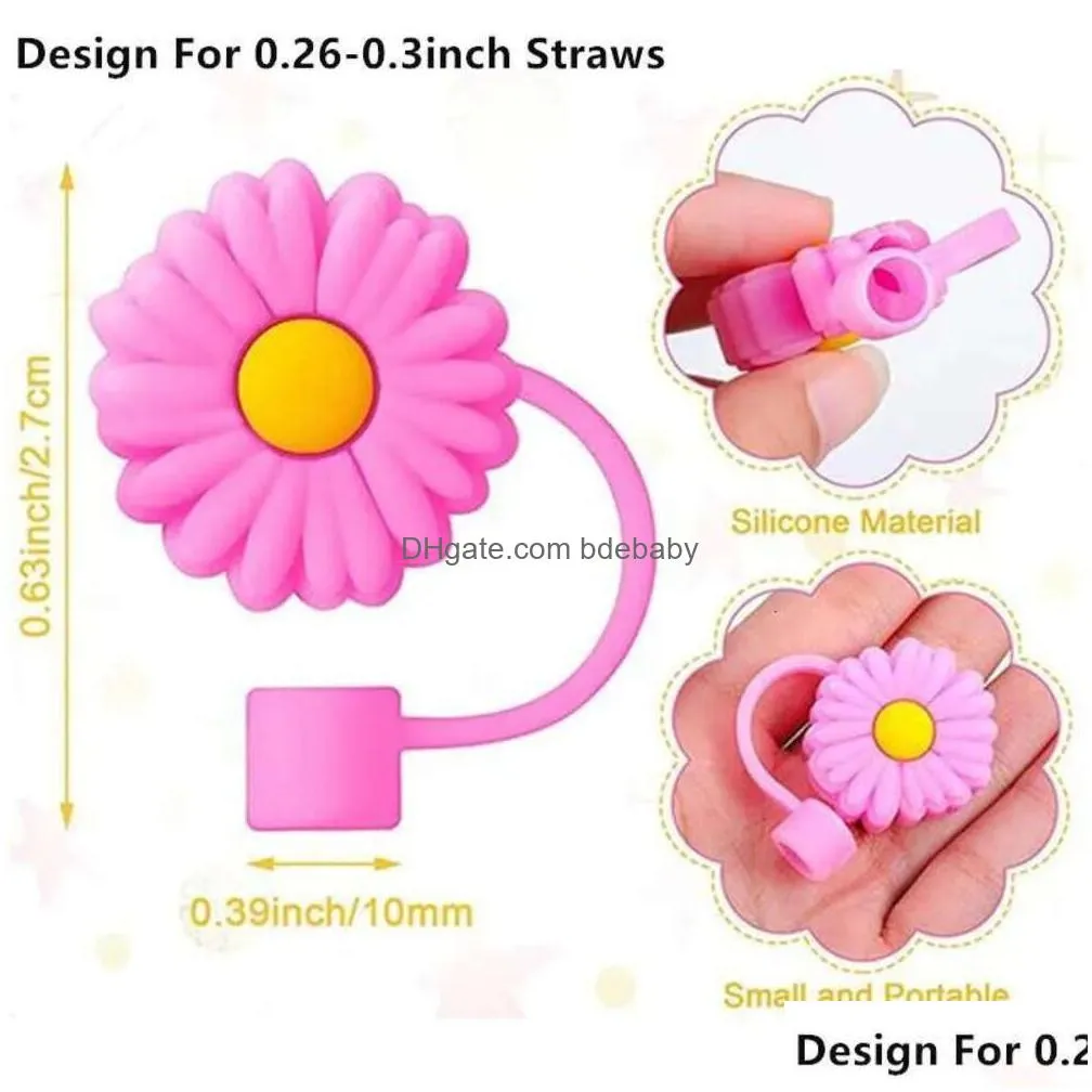 Drinking Straws Er Tips Reusable Creative St Sile Dust Cap Splash Proof Plugs Lids Anti-Dust Tip Suower Cherry Blossom Rainbow Cat Paw Dhnqy