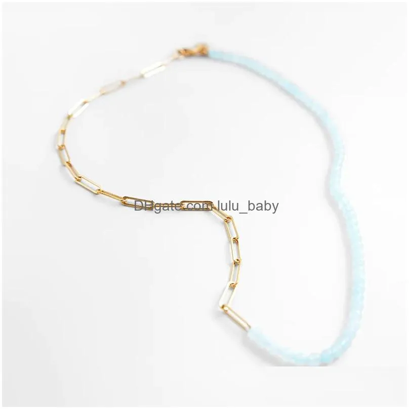 necklace 2 pcs/set fashion blue stone beaded gold metal chain necklaces for women handmade weave resin big pendants necklace