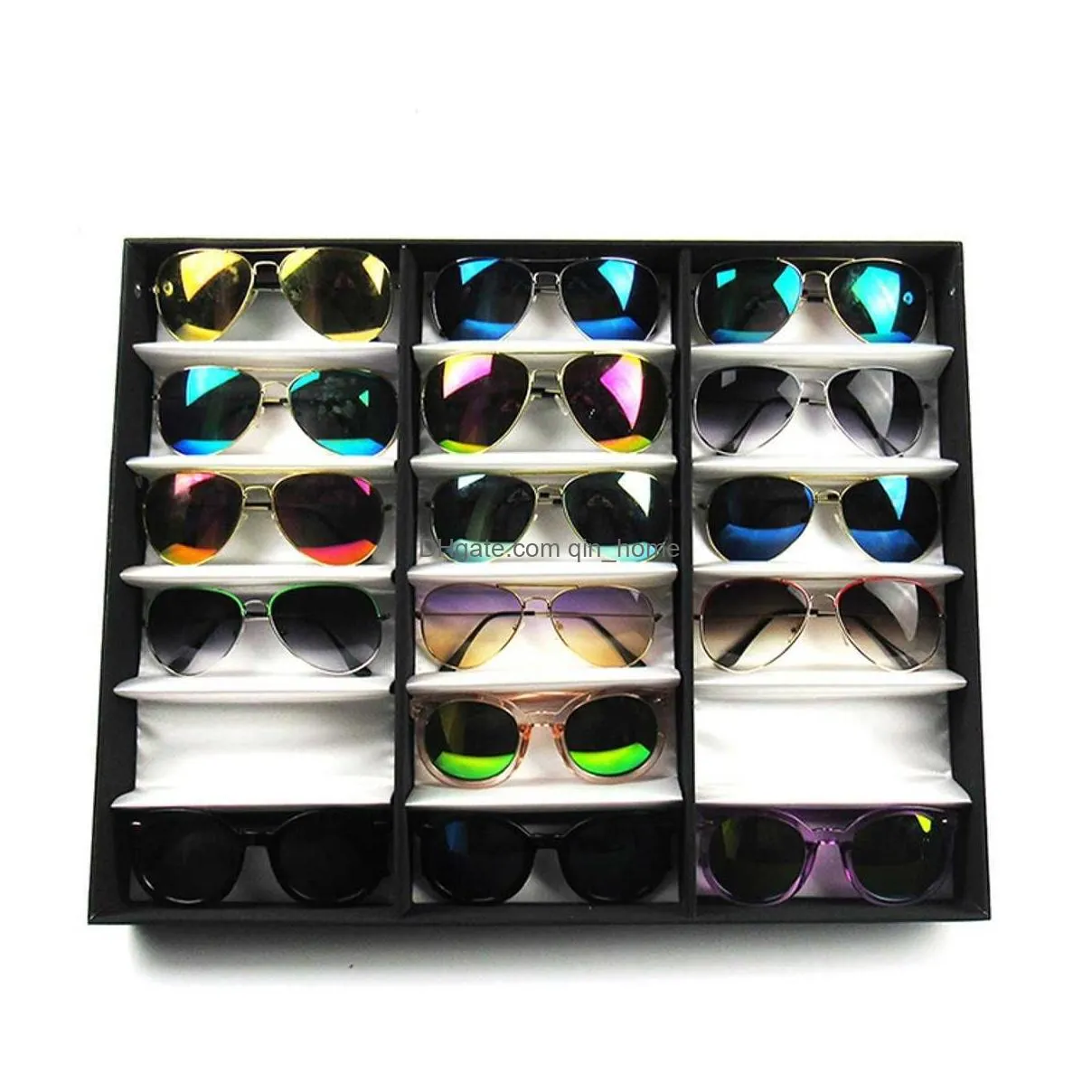 18 grids modern foldable eyeglass storage box sunglasses eye glasses case display stand holder wardrobe organizer 210922