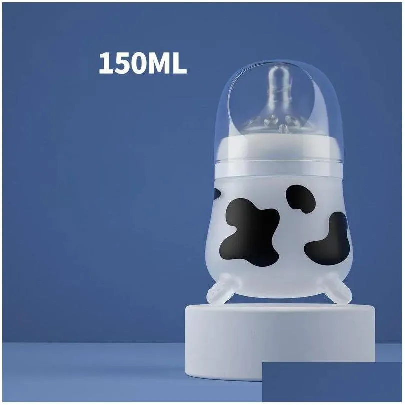 Baby Bottles# Silicone Baby Feeding Bottle Cute Cow Imitating Breast Milk for Born Infant Anti-colic Anti-choking Supplies 220414