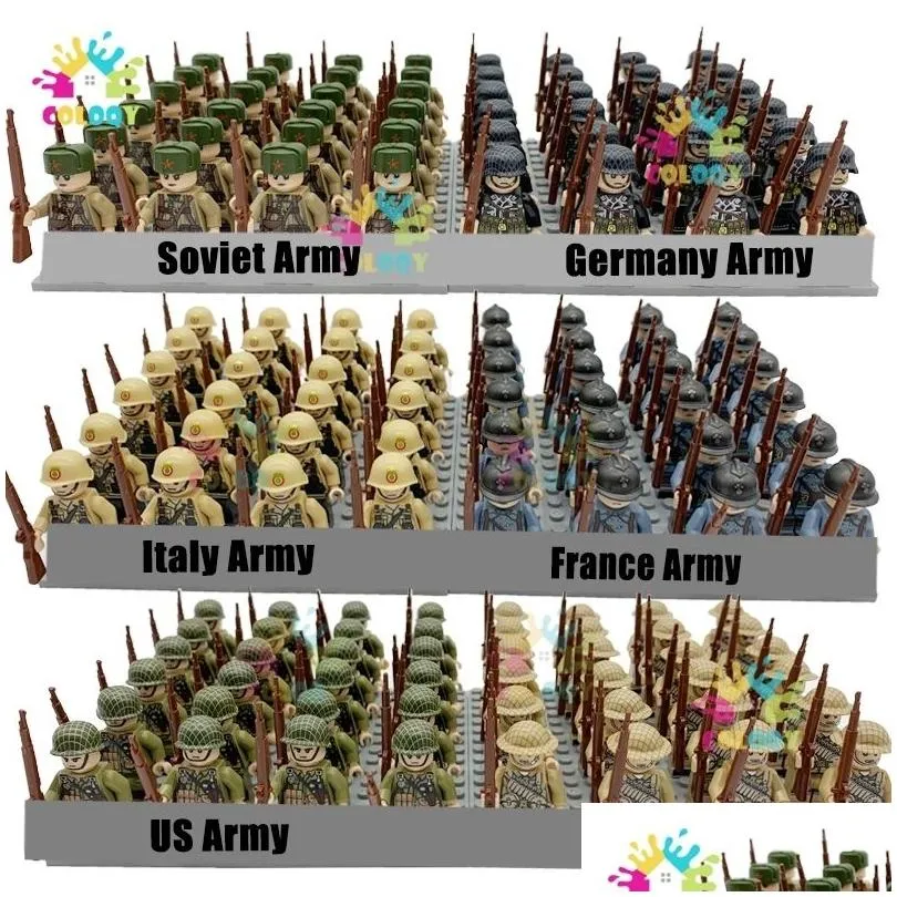 Blocks Kids Toys WW2 Soldiers Building Blocks Nation Army Mini Action Figures Military Bricks Educational Toys For Boys Christmas Gifts