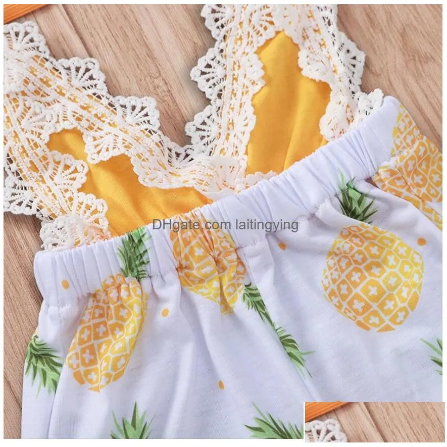 girl pineapple print sleeveless off back jumpsuits baby summer lace jump suit kids clothes one piece zht 2426047063