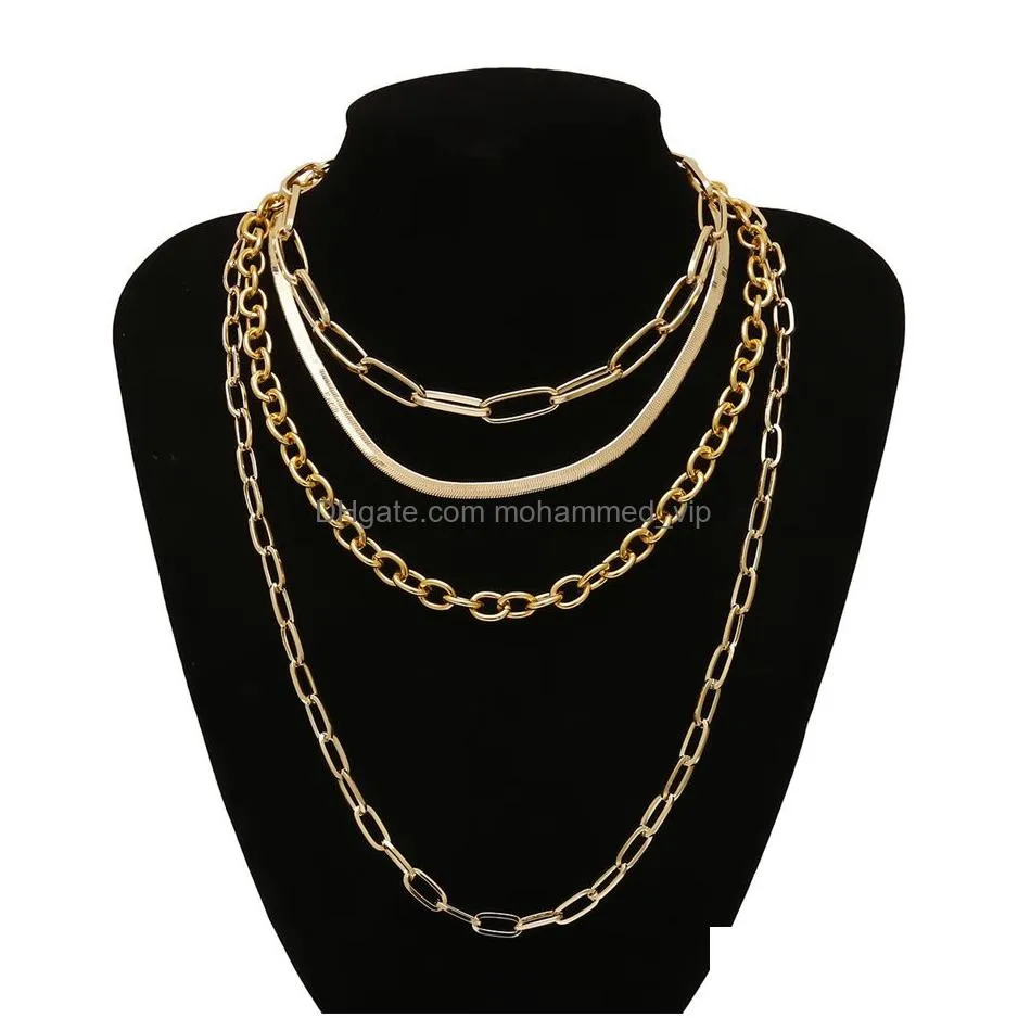 4pcs/set multi-layered punk cross flat snake chain necklace trendy goth chunky necklaces for women choker neck collar jewelry