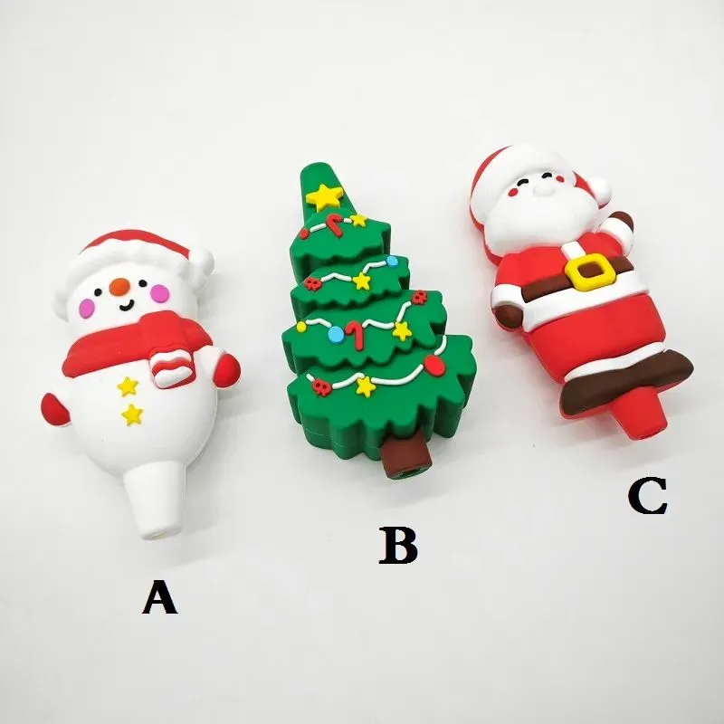 Christmas theme Silicone Pipe smoke accessories Cartoon portable pipe for Dry Herb Tobacco unbreakable Easy to clean dab rig on LL