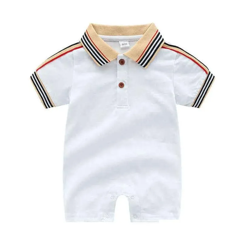 Newborn Baby Romper Designer Clothes Summer Toddler Girl Boy Short Sleeve Baby Polo Shirt Cotton Jumpsuit Stripe Infant Rompers
