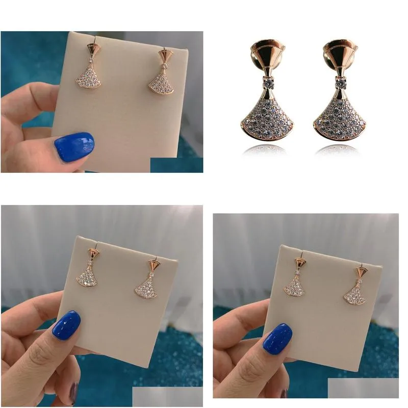Stud Earrings Fl Drill Fan Small Skirt 925 Sier High-End New Jewelry Drop Delivery Dhqmf