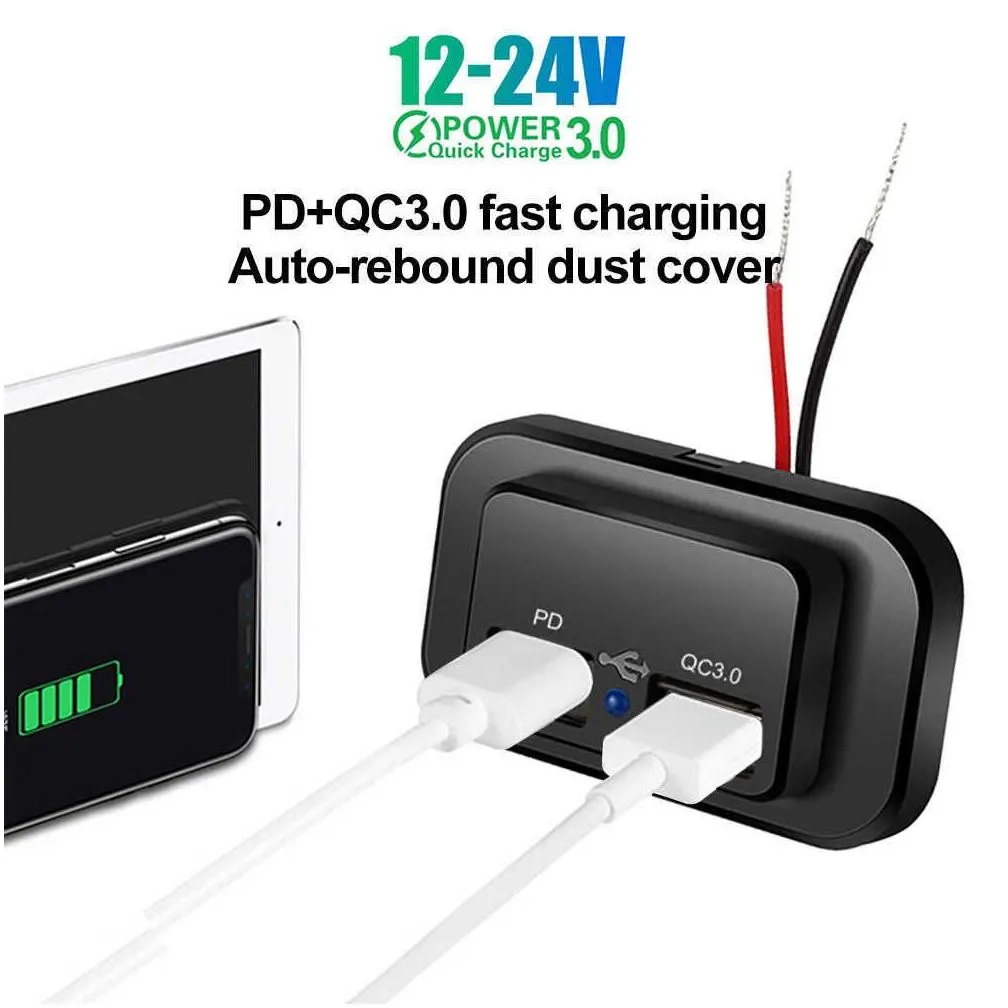 New PD QC3.0 USB Car  Socket 12V 24V for Motorcycle Auto Truck ATV Boat RV Bus Quick Charge Power Adapter Outlet LED Light