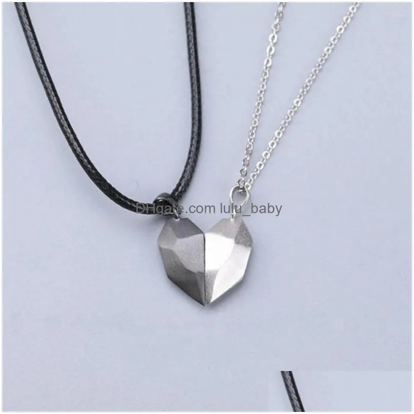 pendant necklaces good simple quality couple necklace electrocardiogram magnetic heart splicing valentines day gift