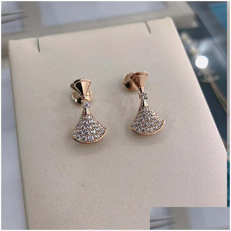 Stud Earrings Fl Drill Fan Small Skirt 925 Sier High-End New Jewelry Drop Delivery Dhvnk