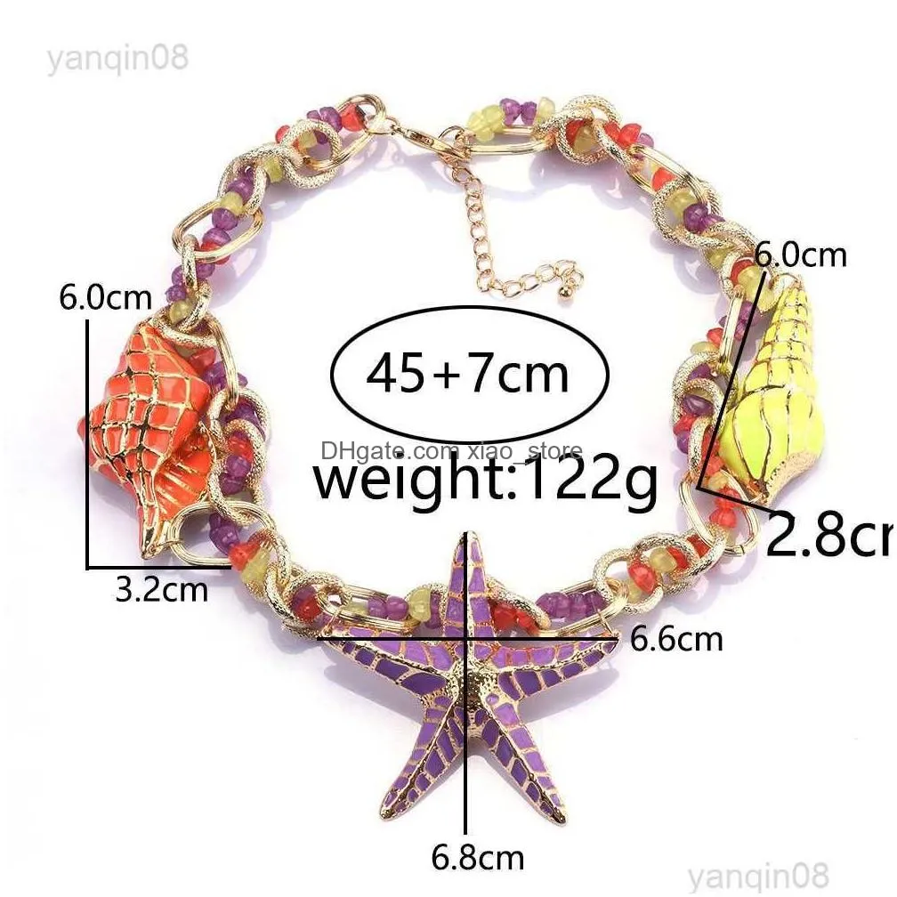 pendant necklaces 2023 za starfish shell charm choker necklace women jewelry bohemian ethnic statement vintage large collar necklace female