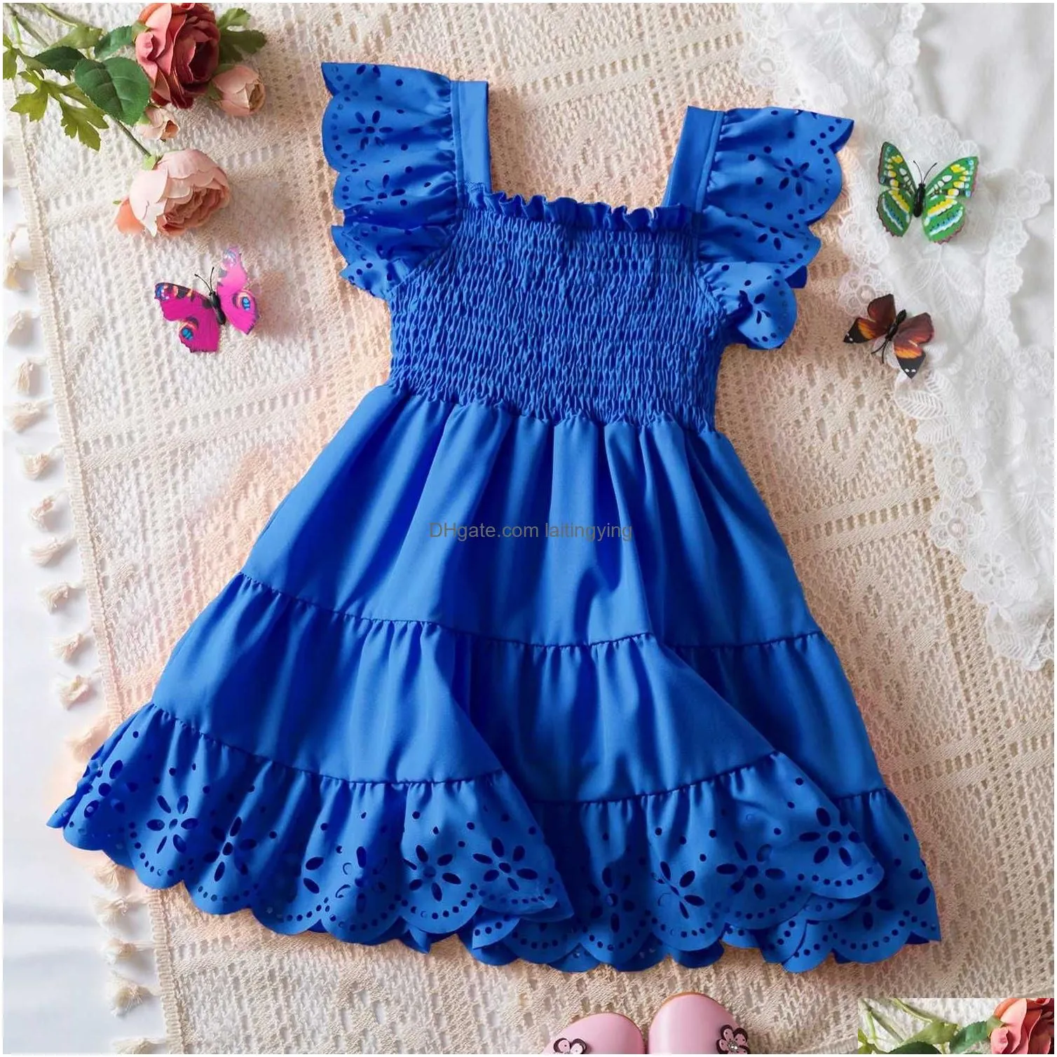 girls dresses 2024 baby summer dress girls clothing ruffle sleevele princess frocks hollow out fashion birthday party girl
