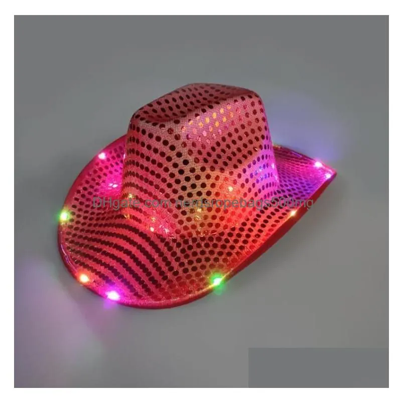 Party Hats Wholesale Cowgirl Led Hat Flashing Light Up Sequin  Luminous Caps Halloween Costume New 0829 Drop Delivery Home Garde Dhrot