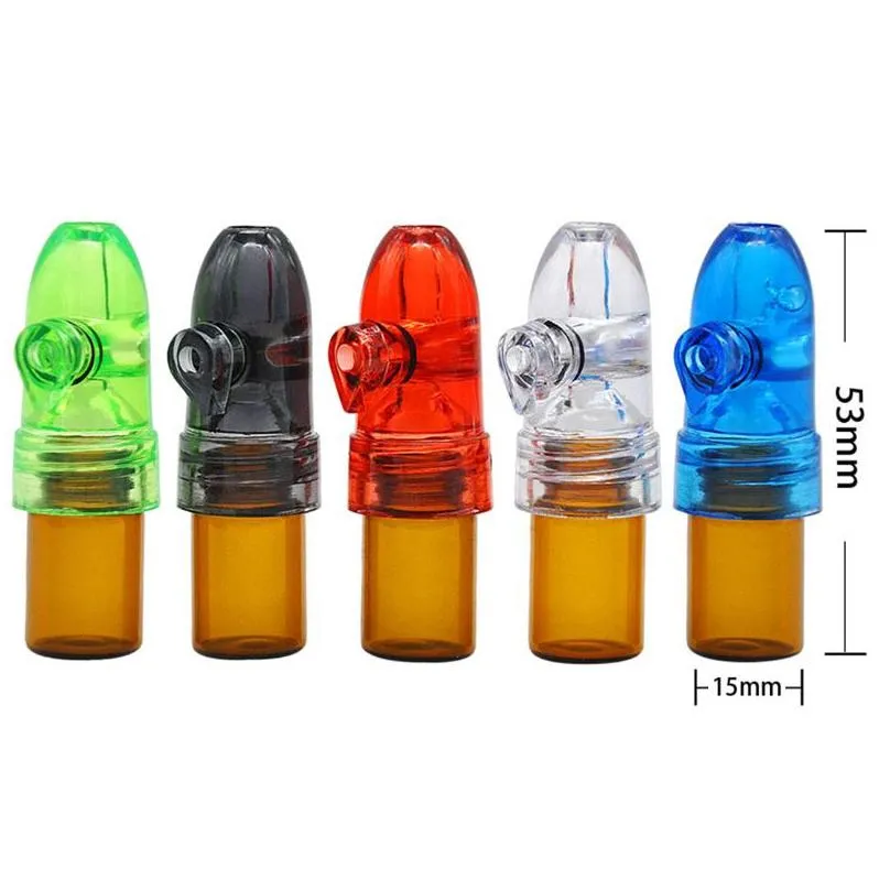 Glass Snuff Snorter Bottle Smoking Pipes Pill Case Containers Kit Portable Sniff Pocket Durable Snuffer Mix Color Snort Storage 53mm 68mm 83mm Smoke