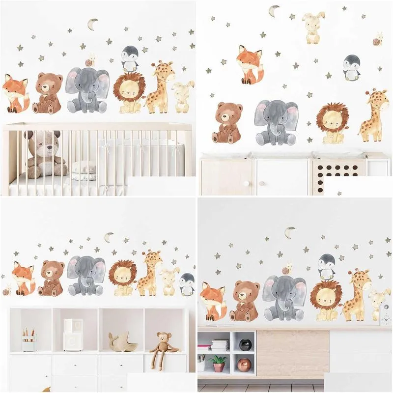 Kids` Toy Stickers Cartoon Animal Decals Elephant  Giraffe Wall Decals Wall Stickers for Kids Room Bedroom Baby Nursery Room Decor