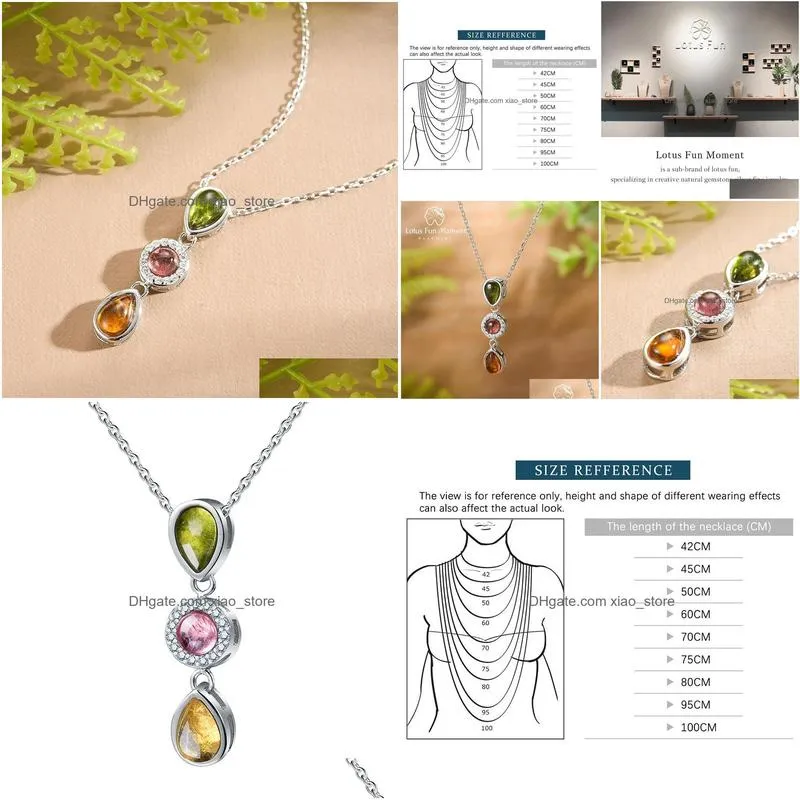 lotus fun natural tourmaline zircon geometric long gemstones necklace real 925 sterling silver fine jewelry necklaces for women q0531