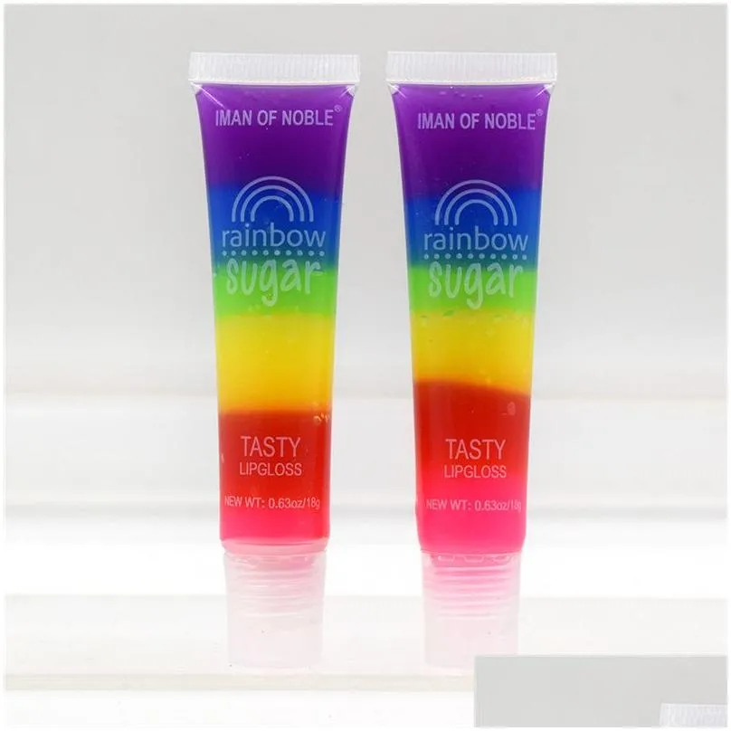 Rainbow Sugar Tasty Lipgloss Transparent Scented Clear Fruit Lips Gloss Balm Liquid Lipstick Moisturizing Plumper Lip Oil