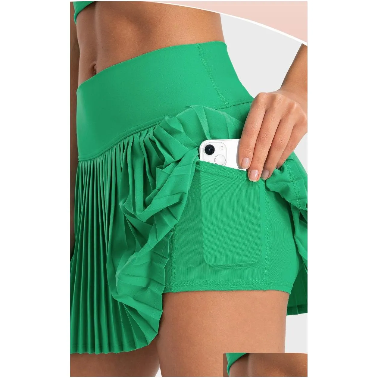 AL-0003 Women Outdoor Sports Yoga Bra Elastic Waistband Fashion Pleated Skirt Women`s Activewear Set