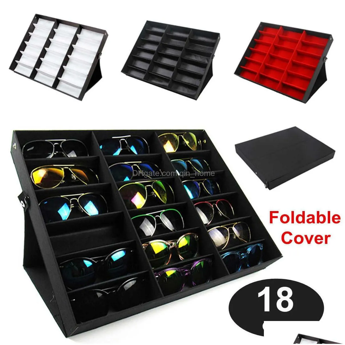 18 grids modern foldable eyeglass storage box sunglasses eye glasses case display stand holder wardrobe organizer 210922