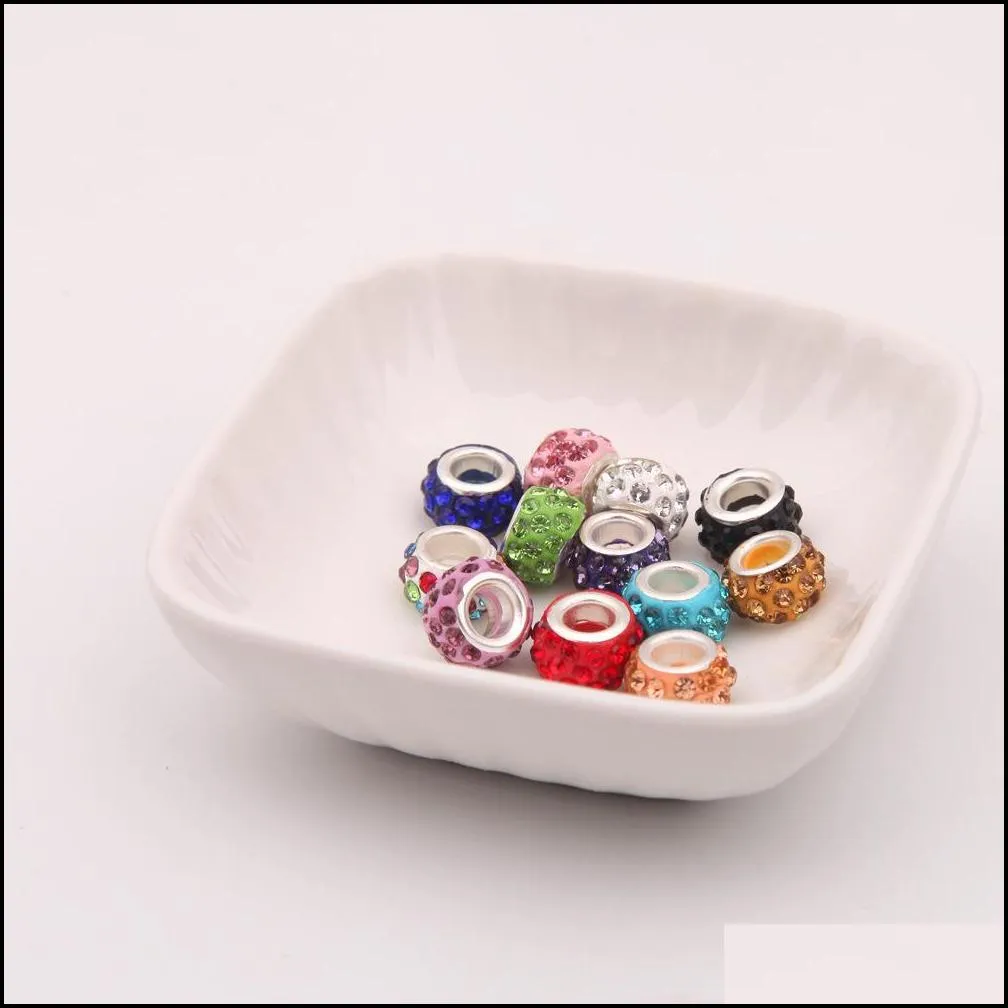 Rhinestones 100Pcs Polymer Clay Rhinestone Loose Beads Charms Colorf Large Holes Bead For Bracelets Making Mix Jewelry Findings Whole Dh7Qr