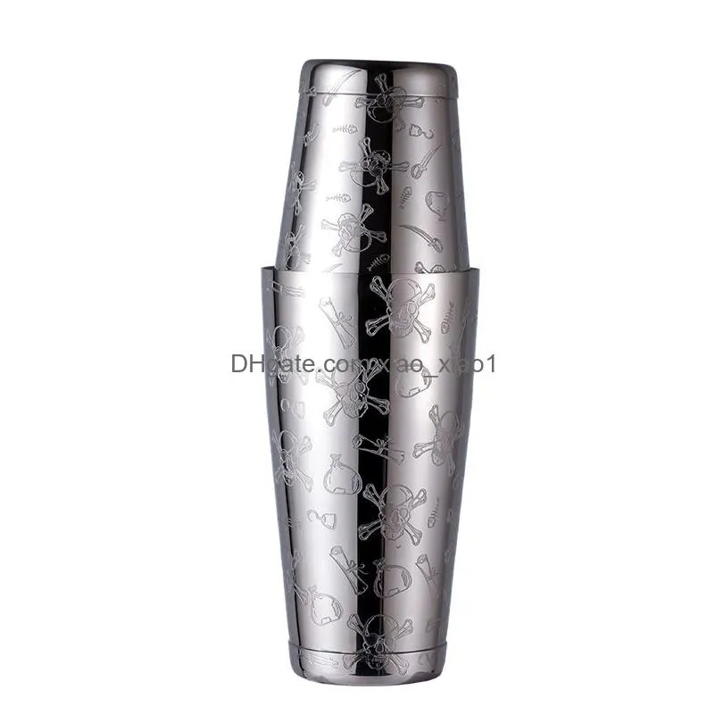  stainless steel style boston cocktail shaker with etched pattern tin set tool- 800ml 500ml