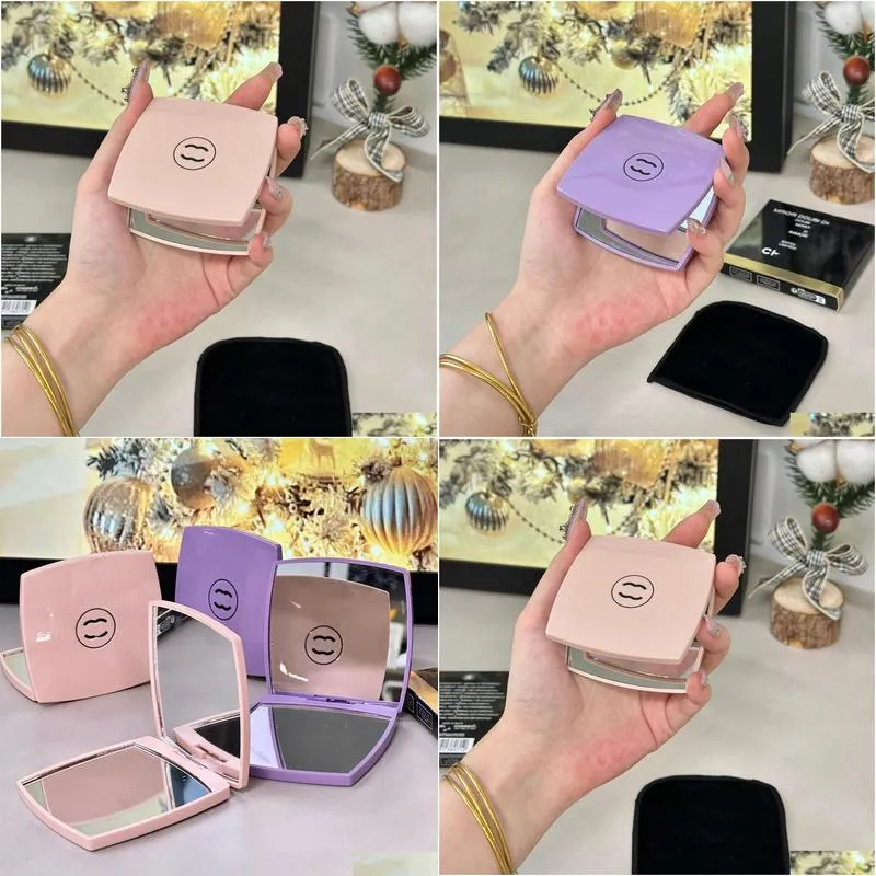 Designer`s Classic Logo Folding Mirror Women`s Pink Purple Portable Makeup Mirror Travel Makeup Tool