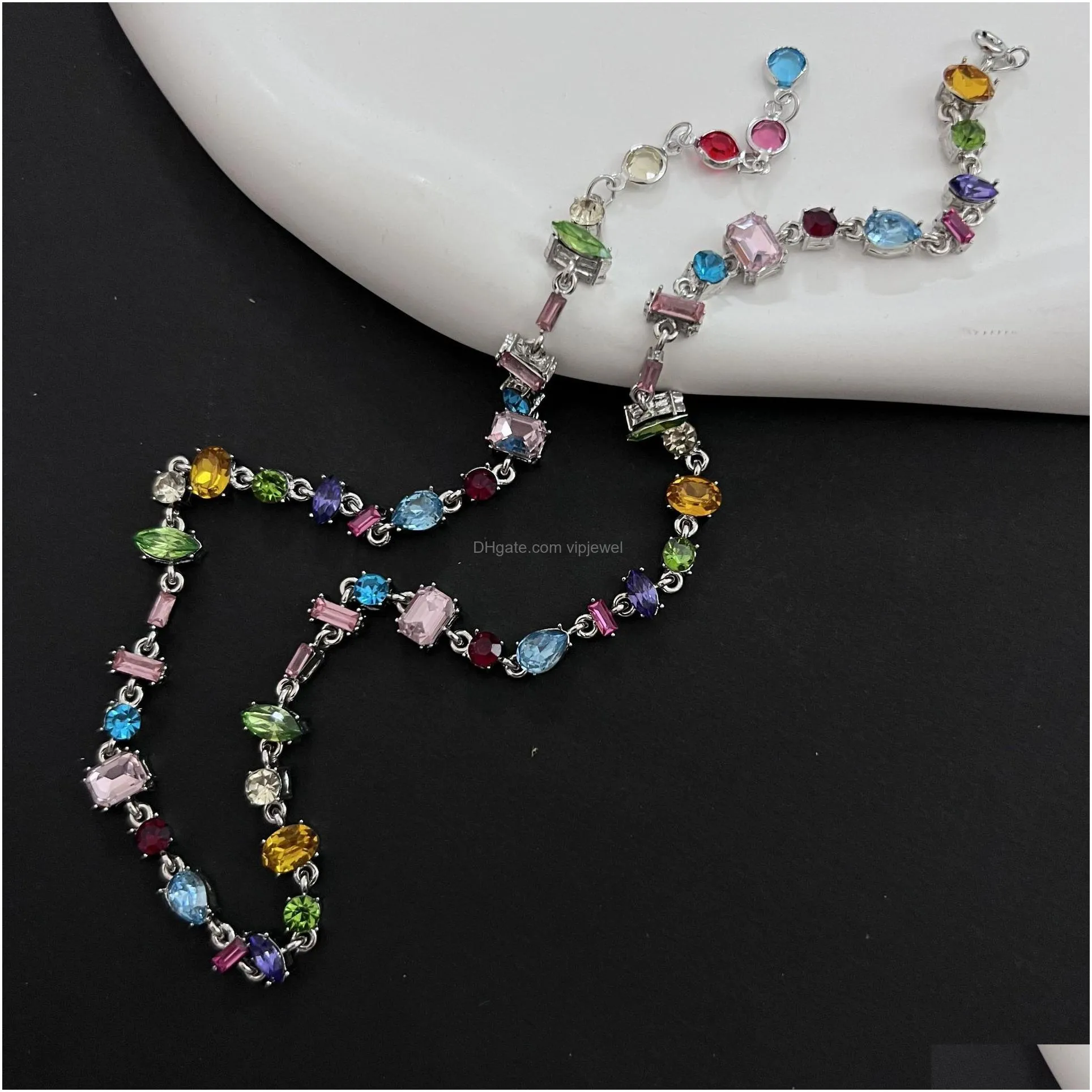 Bracelet Necklace Girl Colorf Crystal Zircon Necklaces Womens Luxurious High Neckchain Collar Chain Clavicar Accessories Wedding Pa Dhpak