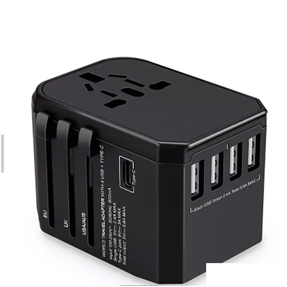 Power Plug Adapter Fashion Portable World Travel With Four Usb And Type-C Smart  Electrical Socket Drop Delivery Electronics Dhz4D