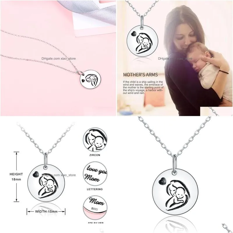  925 sterling silver mother and child love pendant necklace jewelry gift to grandmother mom daughter son wife q0531