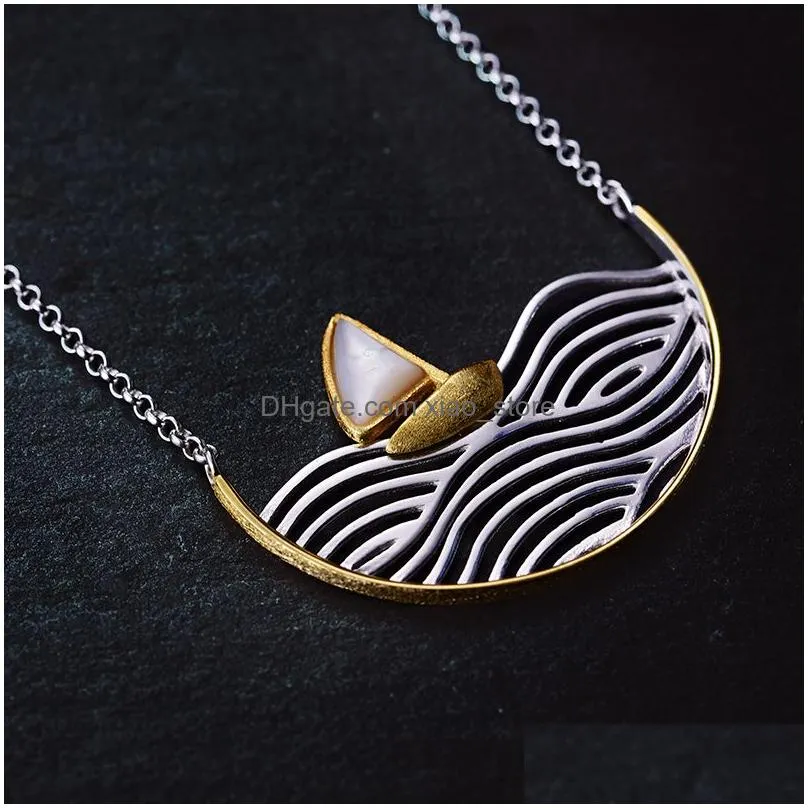 lotus fun real 925 sterling silver handmade designer fine jewelry creative gold sailboat necklace for women acessorio collier q0531