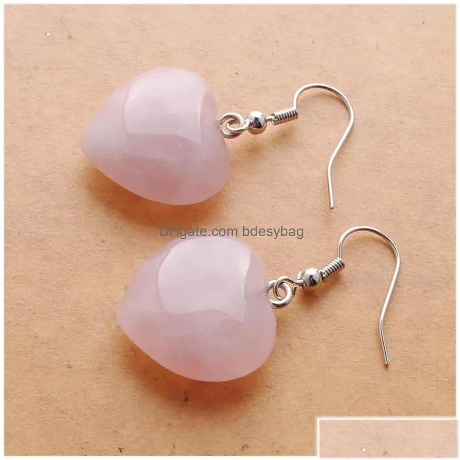 Dangle Chandelier Natural Gem Stone Earrings Love Heart Shape Bead Opal Lapis Rose Quartz Amethyst Drop Earring Jewelry Fo Dh5Fn