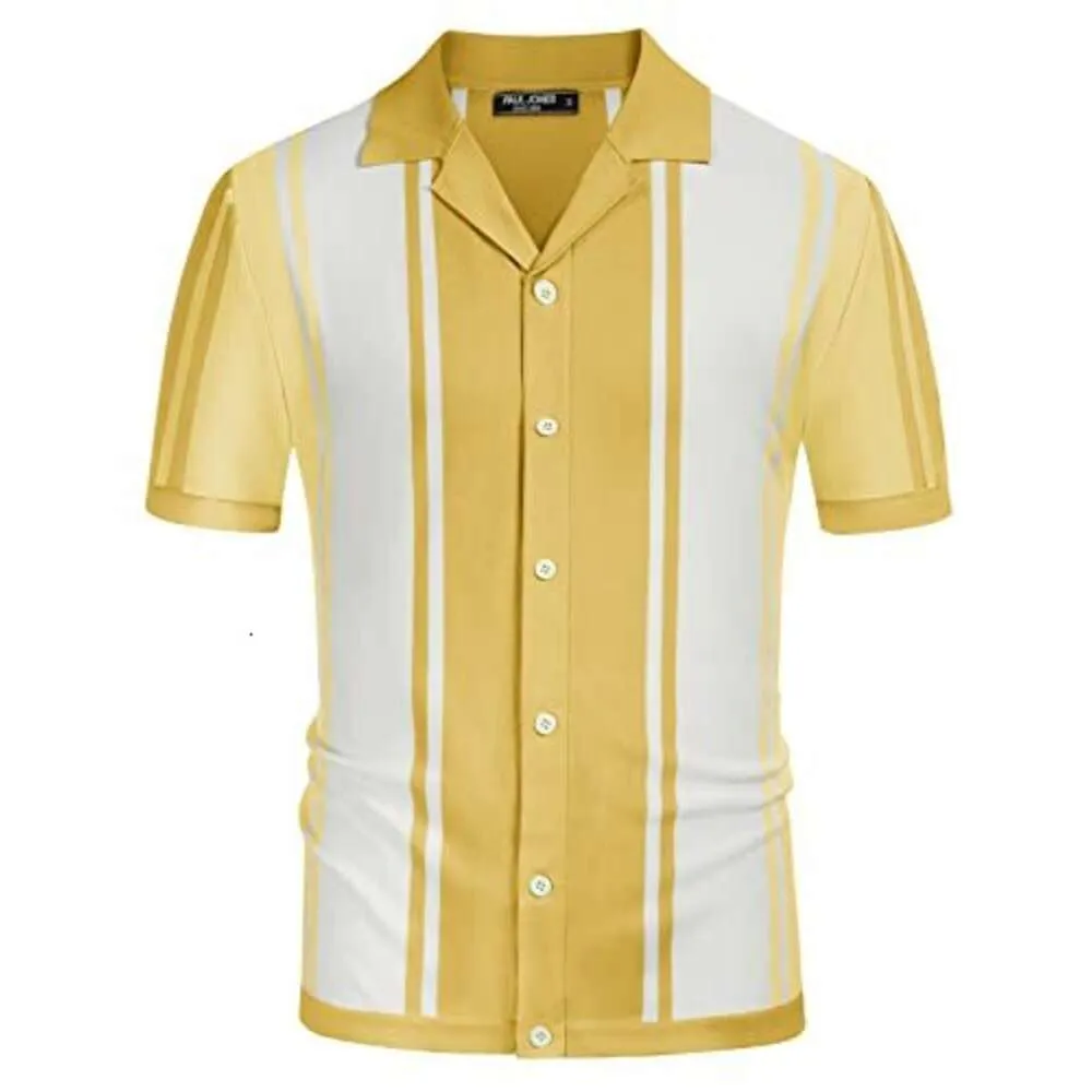 PJ PAUL JONES Men`s Stripe Button Down Knit Polo Shirts Short Sleeve Vintage Beach Shirts