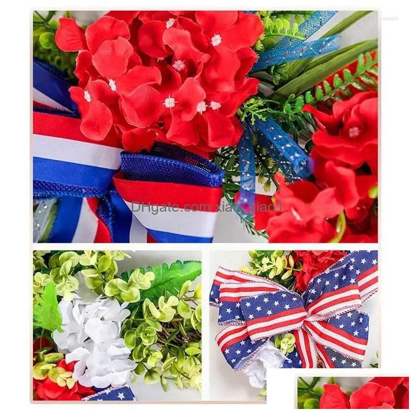 decorative flowers artificial hydrangea wreath american independence day/4th of july for front door wall window farmhouse home decor