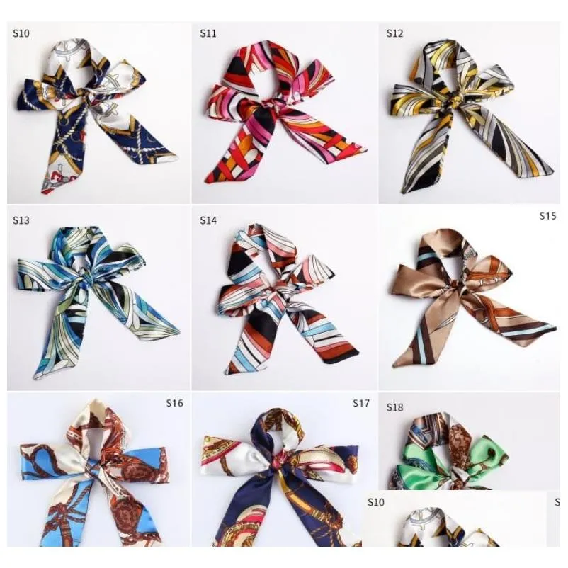 Scarves Fashion Mtifunction Print Scarf For Handbags Handle 36 Colors Head Wrap Scarfs Ribbon Womens Turban Triangle Headband Silk Dro Dhjpt